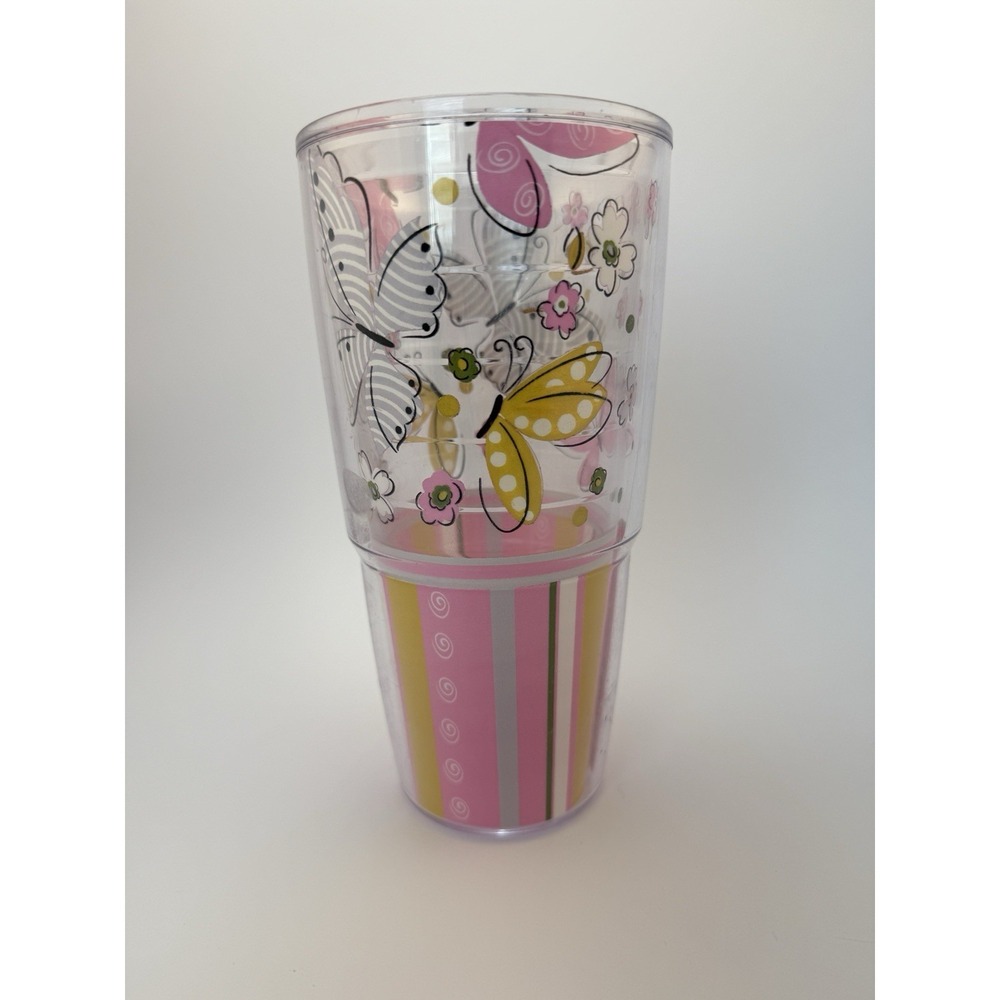 Tervis Tumbler 24oz Butterfly Floral Design Made In USA No Lid EUC